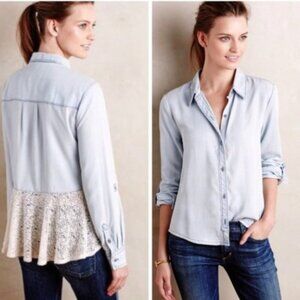 Holding Horses Tencel Chambray Lace Back Boho Top